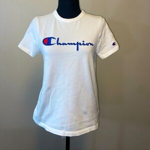 Champion Womens White Athletic T-Shirt Size Small Embroidered Vintage sku053
